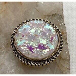 Vintage Western Germany‎ Gold Tone Light Pink Iridescent Star Scarf Clip